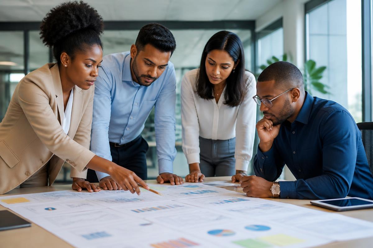 Caribbean professionals at work on business process analysis for UNVEIL