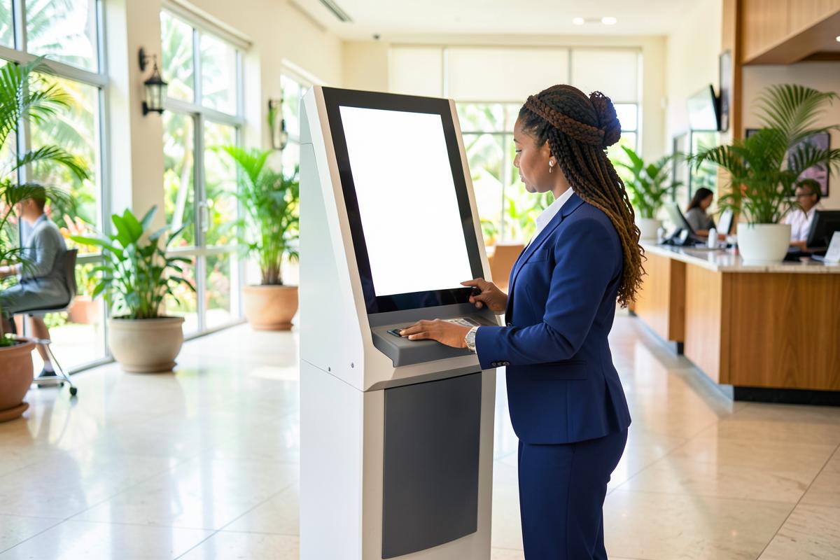 Caribbean professionals at work on teller & cash-handling equipment for TECH GIANT