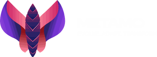 METAMO logo — geometric butterfly mark with the line Evolve. Adapt. Transform.