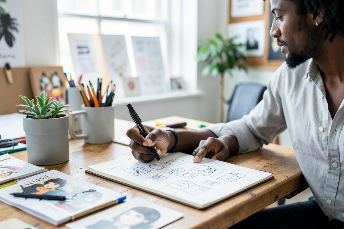 Caribbean professionals at work on illustration for CRE8