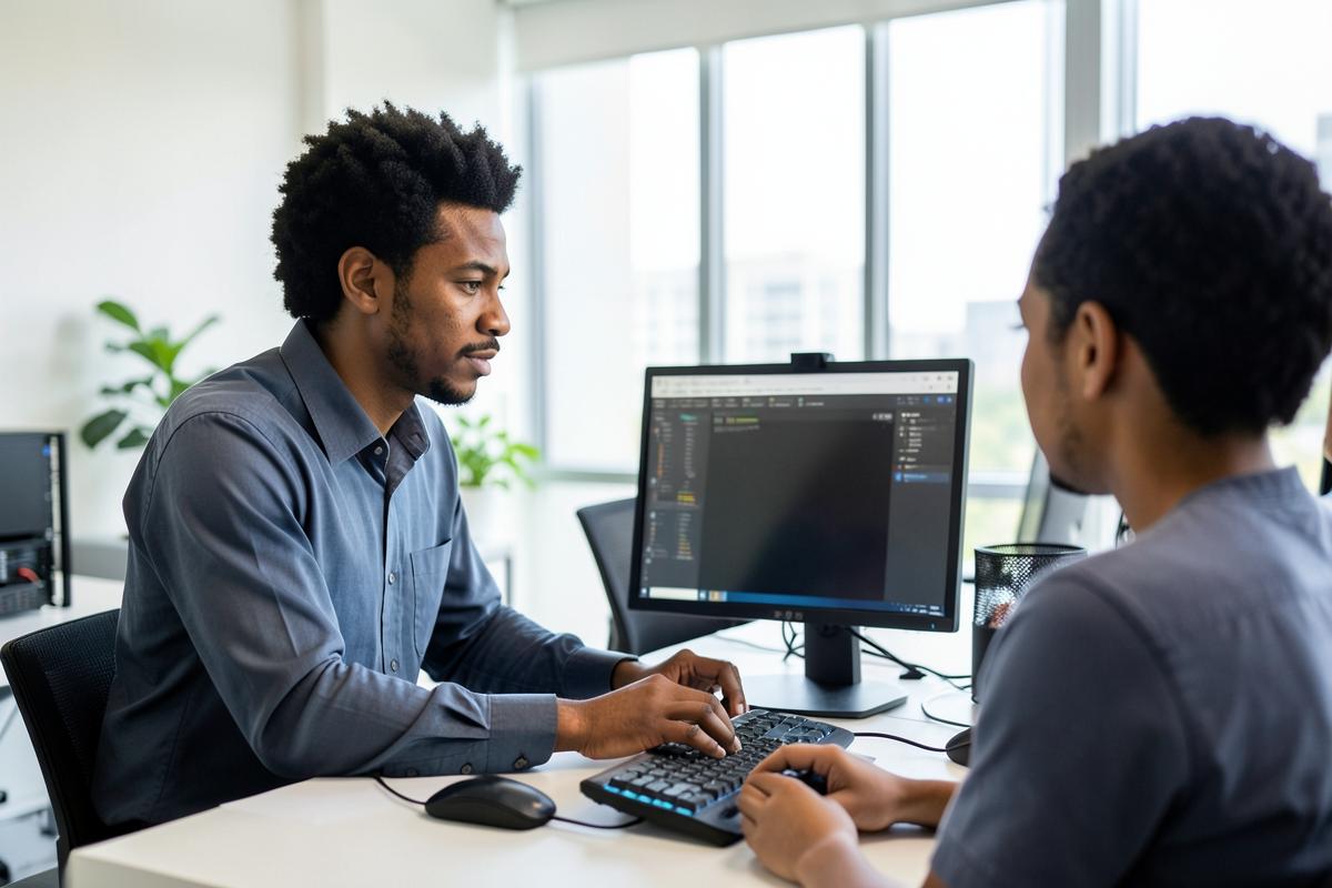 Caribbean professionals at work on employee workstations for TECH GIANT