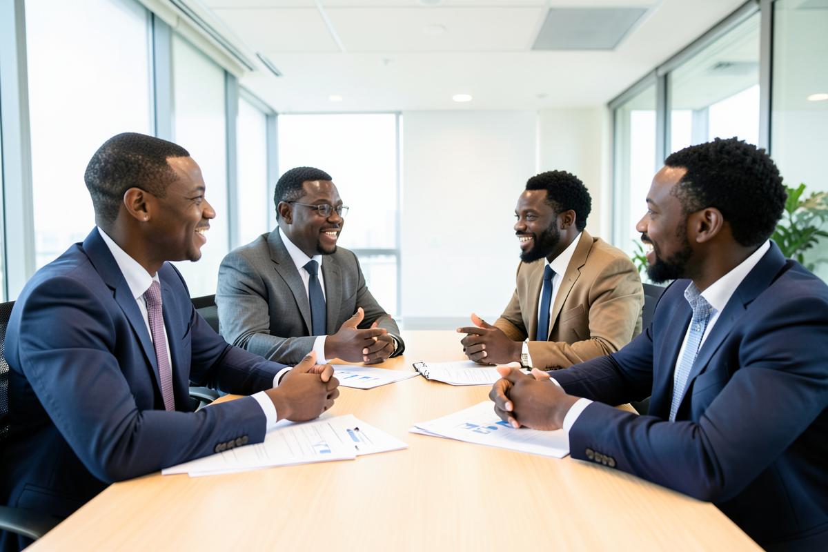Caribbean business development professionals discussing a partnership proposal