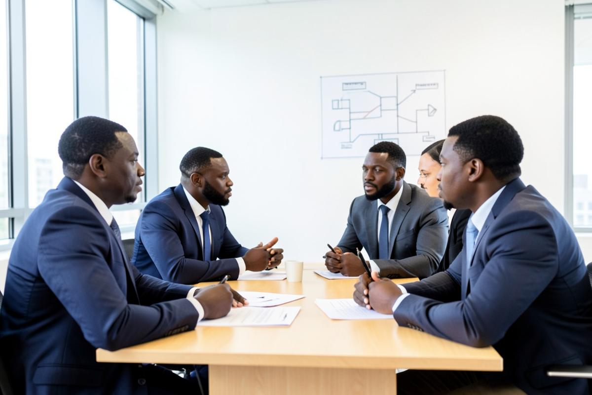 Caribbean executives working through a growth strategy session in a boardroom