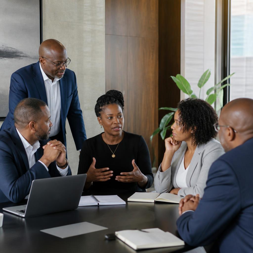 Financial-services leaders working through a strategy session